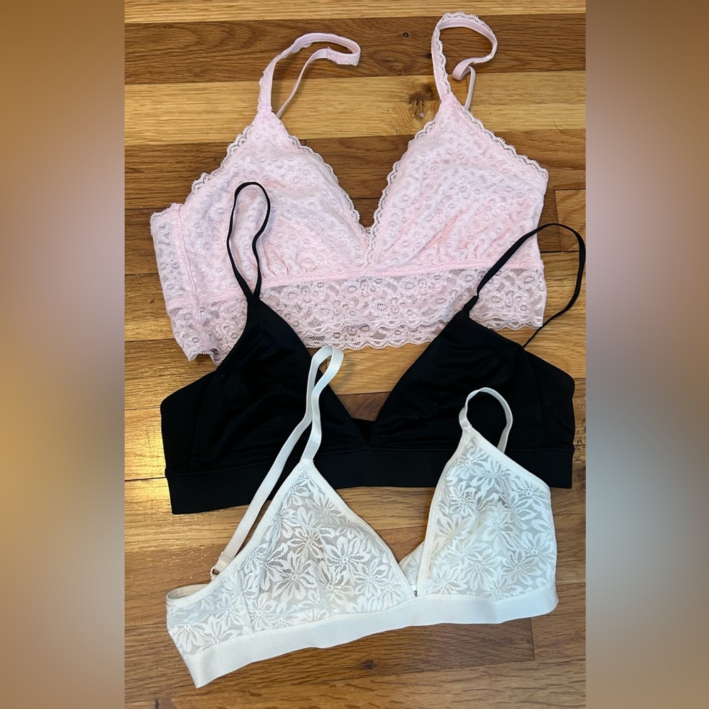 GAP Lace Bralette Trio - Pink, Black, White